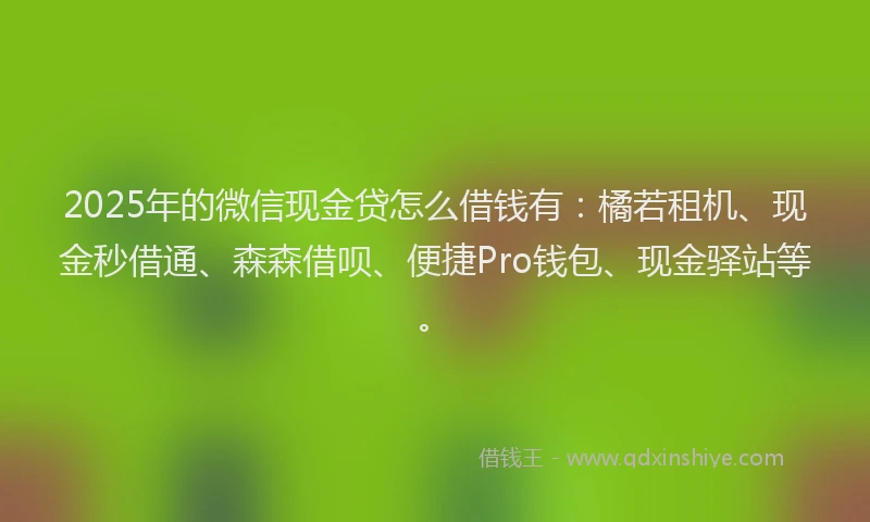 2025年的微信现金贷怎么借钱有：橘若租机、现金秒借通、森森借呗、便捷Pro钱包、现金驿站等。