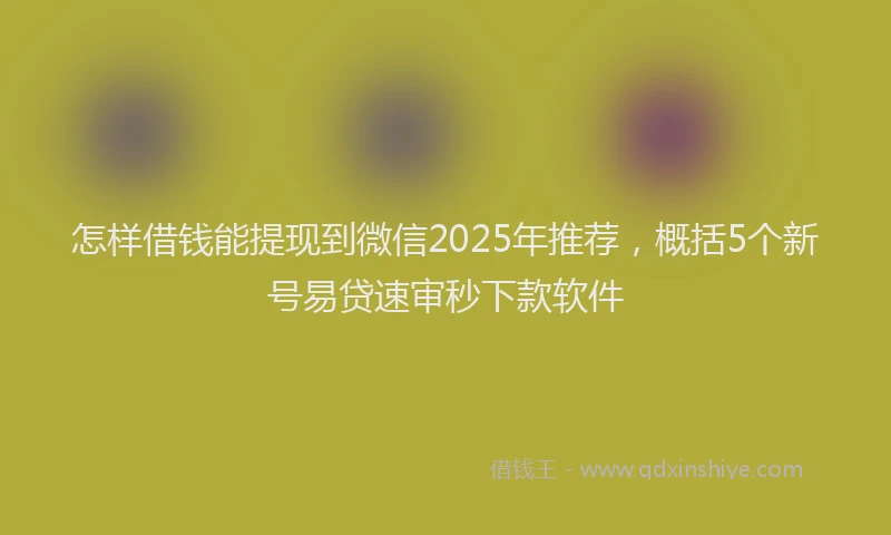 怎样借钱能提现到微信2025年推荐，概括5个新号易贷速审秒下款软件