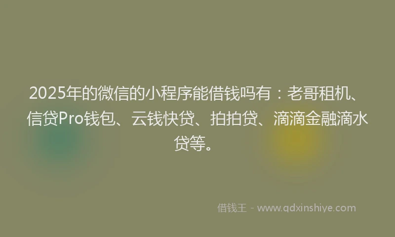 2025年的微信的小程序能借钱吗有：老哥租机、信贷Pro钱包、云钱快贷、拍拍贷、滴滴金融滴水贷等。