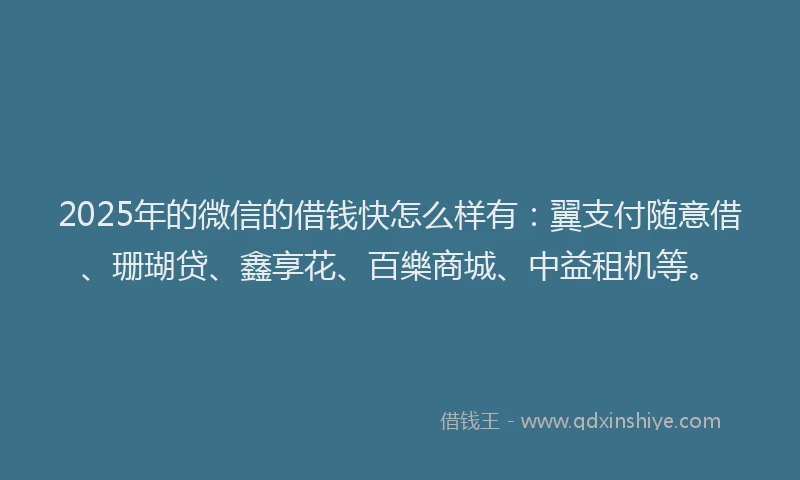 2025年的微信的借钱快怎么样有：翼支付随意借、珊瑚贷、鑫享花、百樂商城、中益租机等。