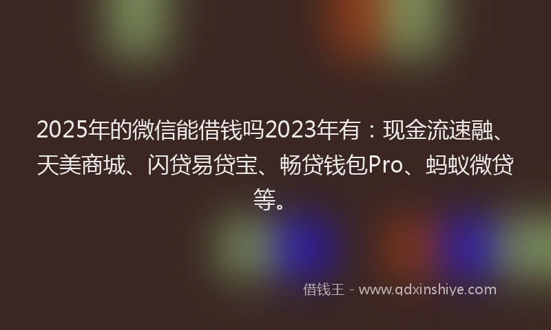 2025年的微信能借钱吗2023年有：现金流速融、天美商城、闪贷易贷宝、畅贷钱包Pro、蚂蚁微贷等。