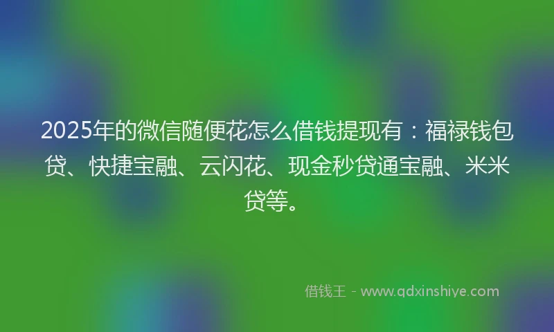 2025年的微信随便花怎么借钱提现有：福禄钱包贷、快捷宝融、云闪花、现金秒贷通宝融、米米贷等。