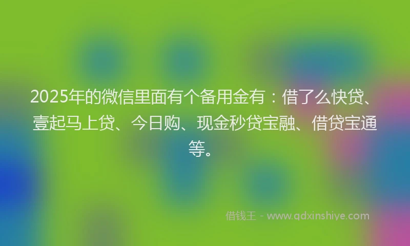 2025年的微信里面有个备用金有：借了么快贷、壹起马上贷、今日购、现金秒贷宝融、借贷宝通等。