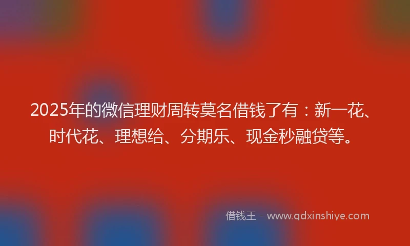 2025年的微信理财周转莫名借钱了有：新一花、时代花、理想给、分期乐、现金秒融贷等。