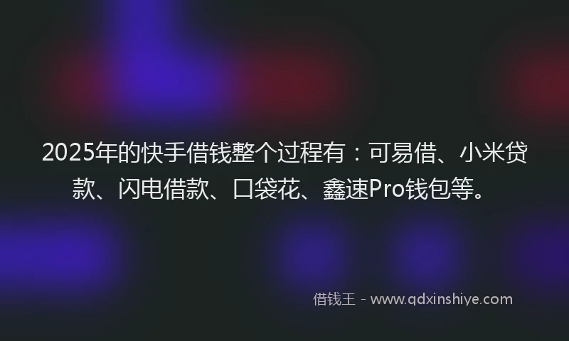 2025年的快手借钱整个过程有：可易借、小米贷款、闪电借款、口袋花、鑫速Pro钱包等。