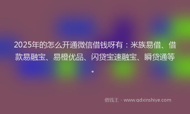 2025年的怎么开通微信借钱呀有：米族易借、借款易融宝、易橙优品、闪贷宝速融宝、瞬贷通等。