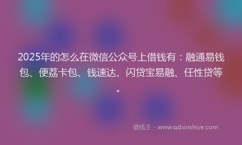 2025年的怎么在微信公众号上借钱有：融通易钱包、便荔卡包、钱速达、闪贷宝易融、任性贷等。