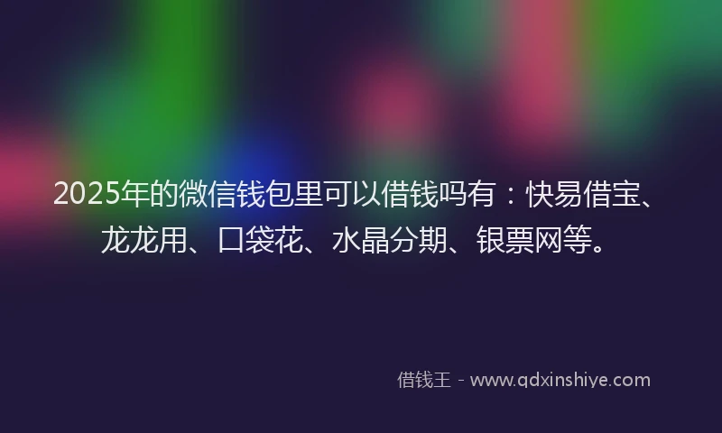 2025年的微信钱包里可以借钱吗有：快易借宝、龙龙用、口袋花、水晶分期、银票网等。