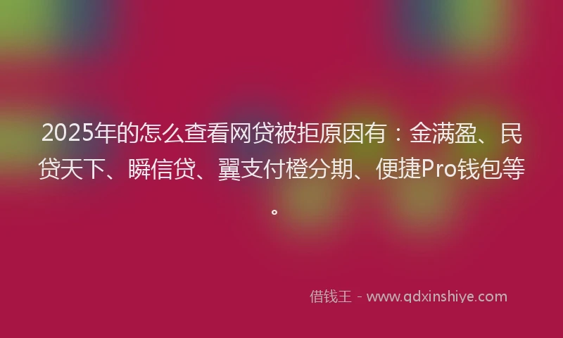 2025年的怎么查看网贷被拒原因有：金满盈、民贷天下、瞬信贷、翼支付橙分期、便捷Pro钱包等。