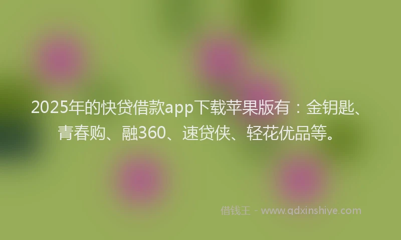 2025年的快贷借款app下载苹果版有：金钥匙、青春购、融360、速贷侠、轻花优品等。