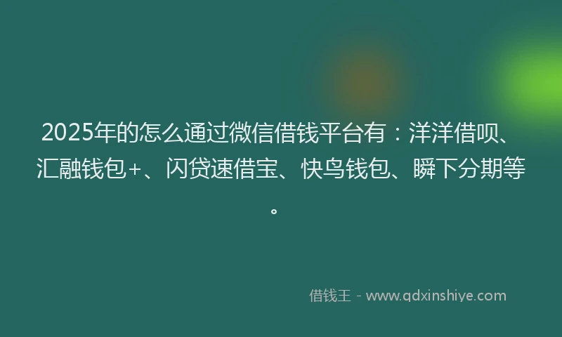 2025年的怎么通过微信借钱平台有：洋洋借呗、汇融钱包+、闪贷速借宝、快鸟钱包、瞬下分期等。