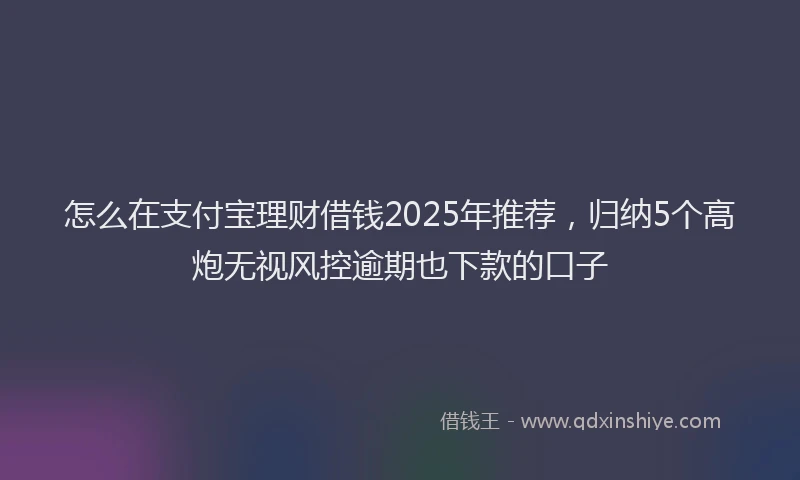 怎么在支付宝理财借钱2025年推荐，归纳5个高炮无视风控逾期也下款的口子