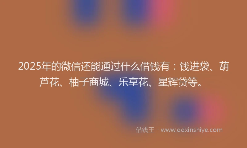 2025年的微信还能通过什么借钱有：钱进袋、葫芦花、柚子商城、乐享花、星辉贷等。