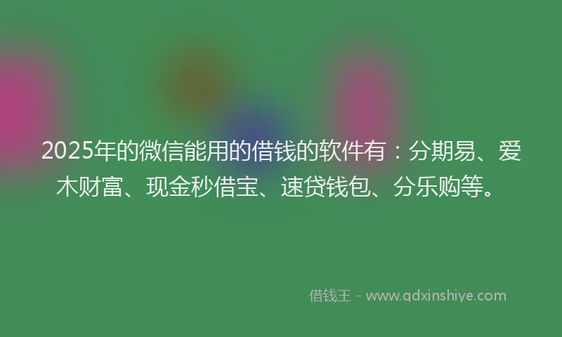2025年的微信能用的借钱的软件有：分期易、爱木财富、现金秒借宝、速贷钱包、分乐购等。