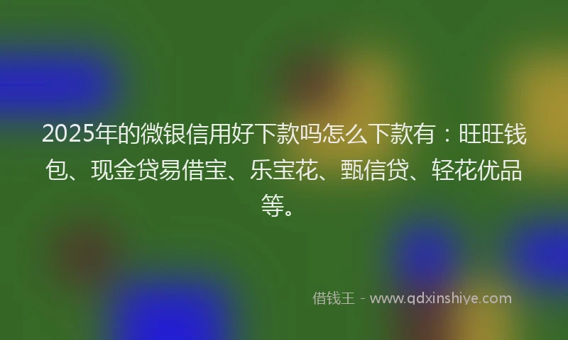 2025年的微银信用好下款吗怎么下款有：旺旺钱包、现金贷易借宝、乐宝花、甄信贷、轻花优品等。