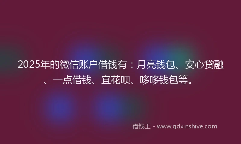 2025年的微信账户借钱有：月亮钱包、安心贷融、一点借钱、宜花呗、哆哆钱包等。