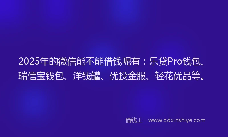 2025年的微信能不能借钱呢有：乐贷Pro钱包、瑞信宝钱包、洋钱罐、优投金服、轻花优品等。