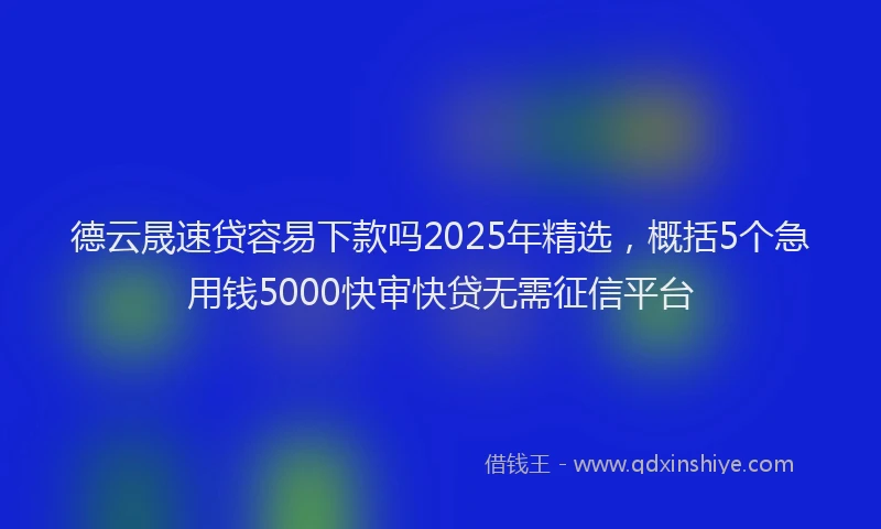 德云晟速贷容易下款吗2025年精选，概括5个急用钱5000快审快贷无需征信平台