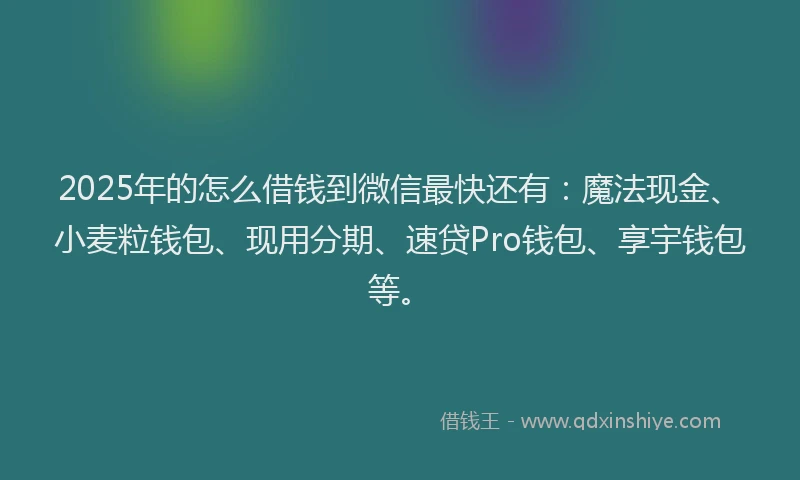 2025年的怎么借钱到微信最快还有：魔法现金、小麦粒钱包、现用分期、速贷Pro钱包、享宇钱包等。