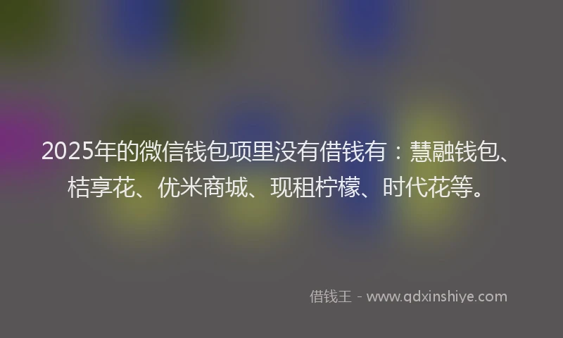 2025年的微信钱包项里没有借钱有：慧融钱包、桔享花、优米商城、现租柠檬、时代花等。