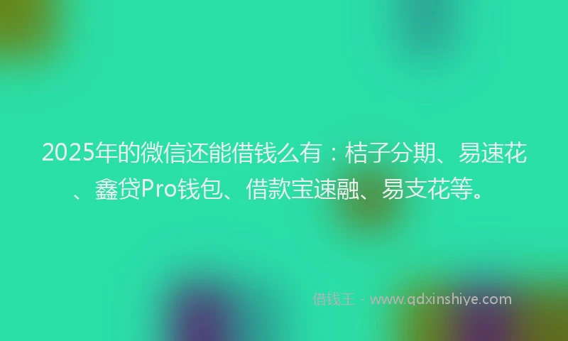 2025年的微信还能借钱么有：桔子分期、易速花、鑫贷Pro钱包、借款宝速融、易支花等。