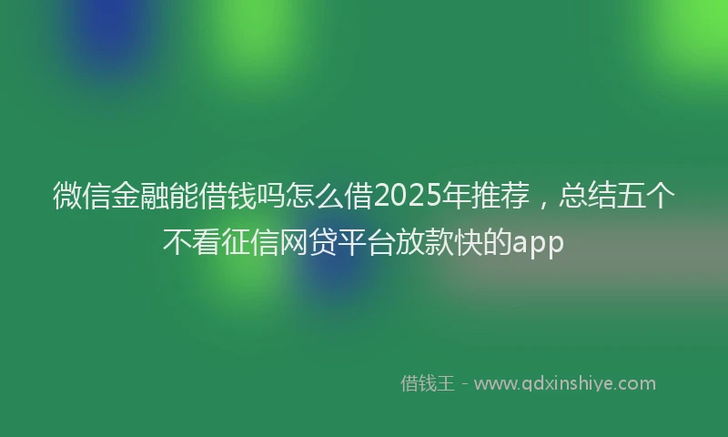 微信金融能借钱吗怎么借2025年推荐，总结五个不看征信网贷平台放款快的app