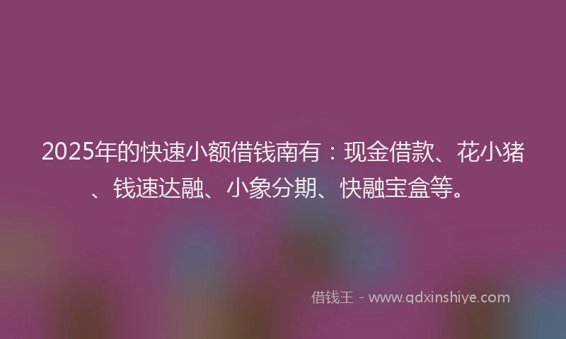 2025年的快速小额借钱南有：现金借款、花小猪、钱速达融、小象分期、快融宝盒等。