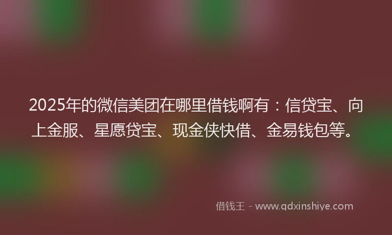 2025年的微信美团在哪里借钱啊有：信贷宝、向上金服、星愿贷宝、现金侠快借、金易钱包等。