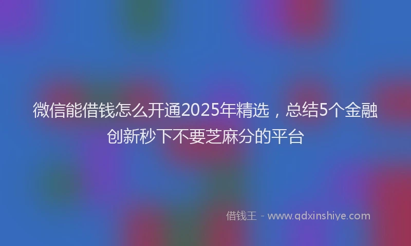 微信能借钱怎么开通2025年精选，总结5个金融创新秒下不要芝麻分的平台