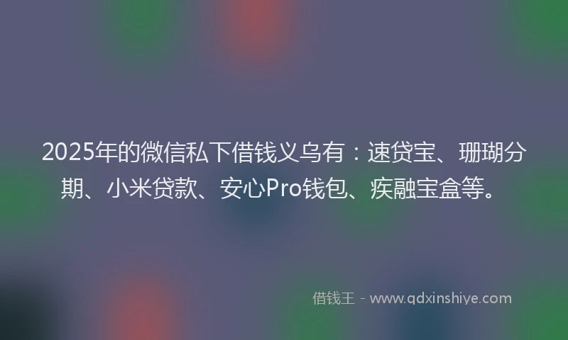 2025年的微信私下借钱义乌有：速贷宝、珊瑚分期、小米贷款、安心Pro钱包、疾融宝盒等。