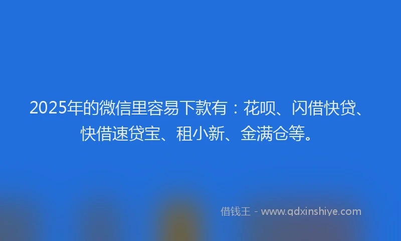 2025年的微信里容易下款有：花呗、闪借快贷、快借速贷宝、租小新、金满仓等。