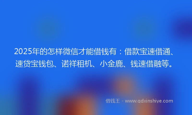 2025年的怎样微信才能借钱有：借款宝速借通、速贷宝钱包、诺祥租机、小金鹿、钱速借融等。