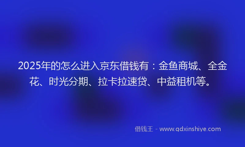 2025年的怎么进入京东借钱有：金鱼商城、全金花、时光分期、拉卡拉速贷、中益租机等。