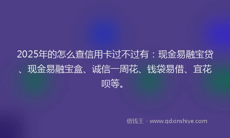 2025年的怎么查信用卡过不过有：现金易融宝贷、现金易融宝盒、诚信一周花、钱袋易借、宜花呗等。