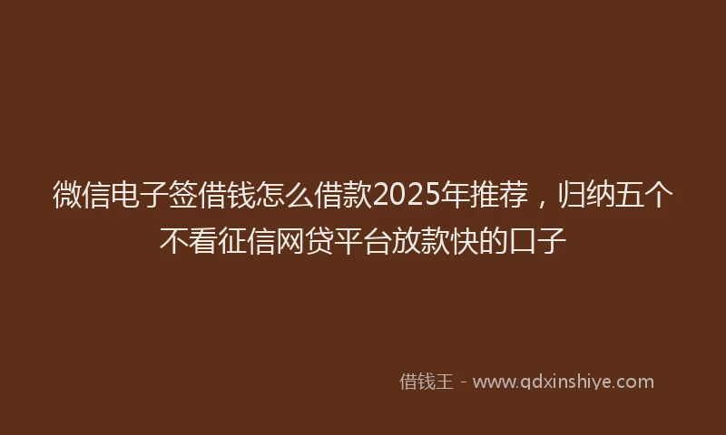微信电子签借钱怎么借款2025年推荐，归纳五个不看征信网贷平台放款快的口子