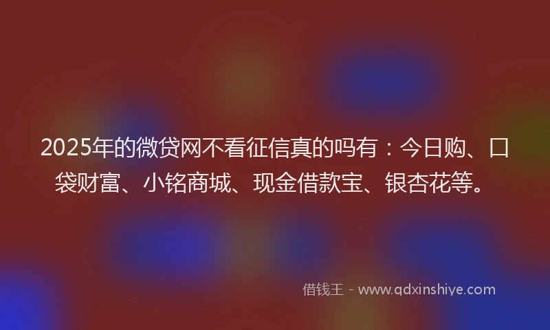 2025年的微贷网不看征信真的吗有：今日购、口袋财富、小铭商城、现金借款宝、银杏花等。