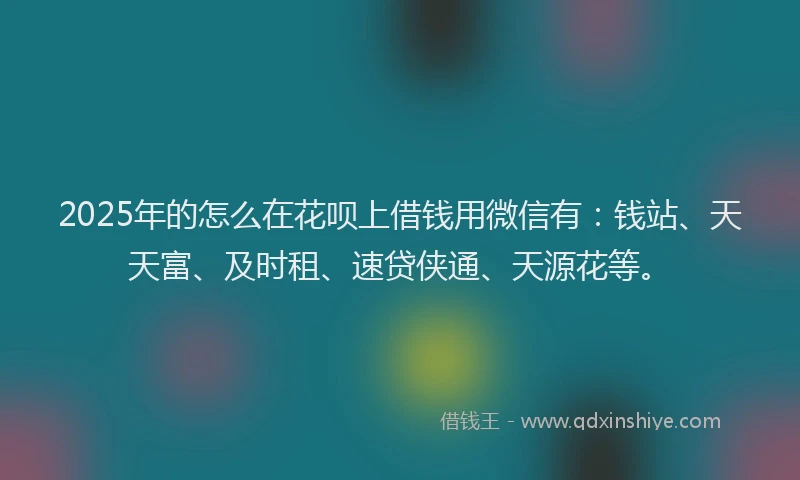 2025年的怎么在花呗上借钱用微信有：钱站、天天富、及时租、速贷侠通、天源花等。
