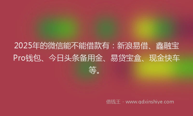 2025年的微信能不能借款有：新浪易借、鑫融宝Pro钱包、今日头条备用金、易贷宝盒、现金快车等。