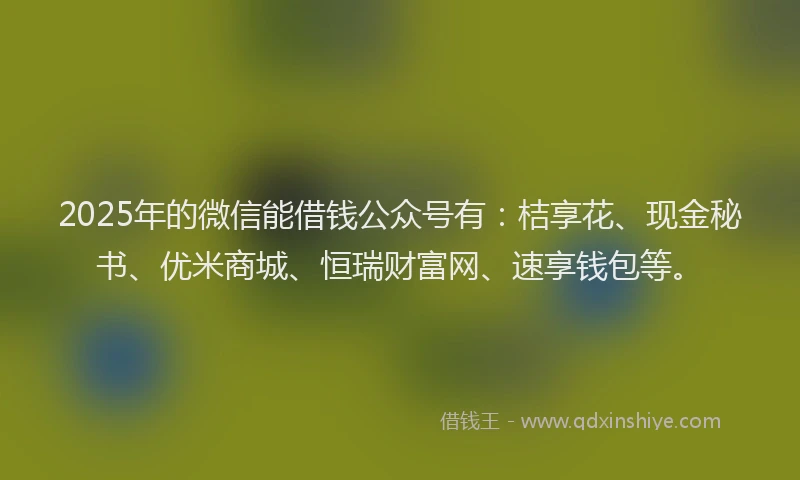 2025年的微信能借钱公众号有：桔享花、现金秘书、优米商城、恒瑞财富网、速享钱包等。