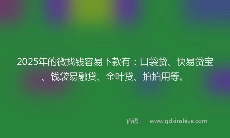 2025年的微找钱容易下款有：口袋贷、快易贷宝、钱袋易融贷、金叶贷、拍拍用等。