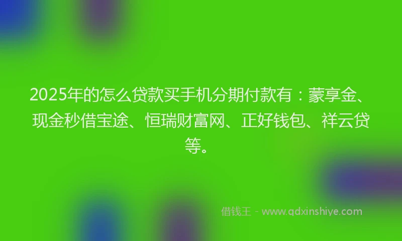 2025年的怎么贷款买手机分期付款有：蒙享金、现金秒借宝途、恒瑞财富网、正好钱包、祥云贷等。