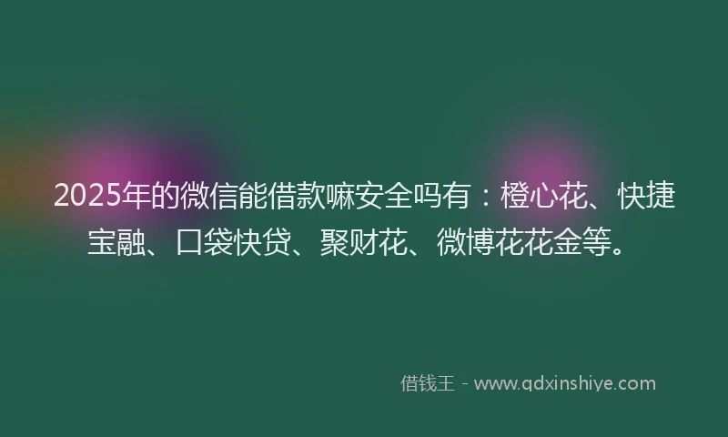 2025年的微信能借款嘛安全吗有：橙心花、快捷宝融、口袋快贷、聚财花、微博花花金等。