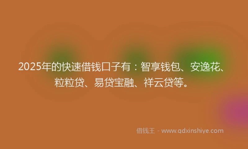2025年的快速借钱口子有：智享钱包、安逸花、粒粒贷、易贷宝融、祥云贷等。
