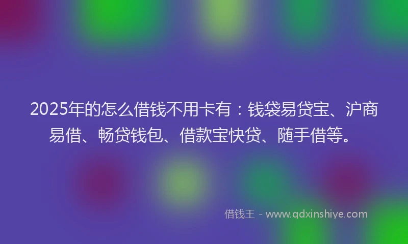 2025年的怎么借钱不用卡有：钱袋易贷宝、沪商易借、畅贷钱包、借款宝快贷、随手借等。