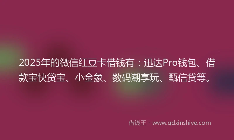2025年的微信红豆卡借钱有：迅达Pro钱包、借款宝快贷宝、小金象、数码潮享玩、甄信贷等。