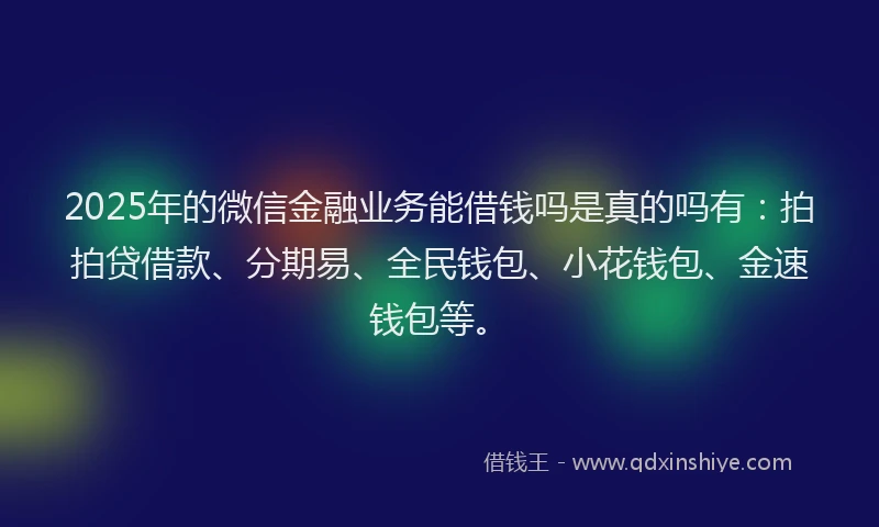 2025年的微信金融业务能借钱吗是真的吗有：拍拍贷借款、分期易、全民钱包、小花钱包、金速钱包等。