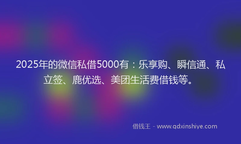 2025年的微信私借5000有：乐享购、瞬信通、私立签、鹿优选、美团生活费借钱等。