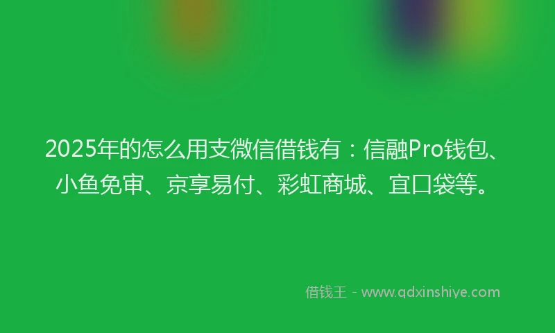 2025年的怎么用支微信借钱有：信融Pro钱包、小鱼免审、京享易付、彩虹商城、宜口袋等。