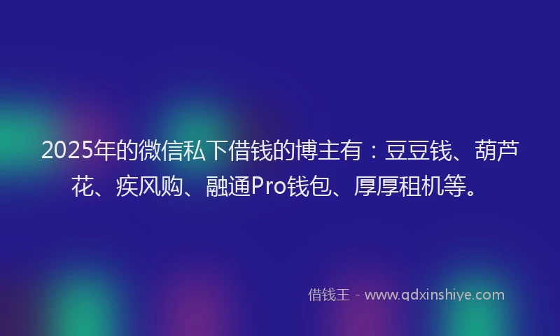 2025年的微信私下借钱的博主有：豆豆钱、葫芦花、疾风购、融通Pro钱包、厚厚租机等。