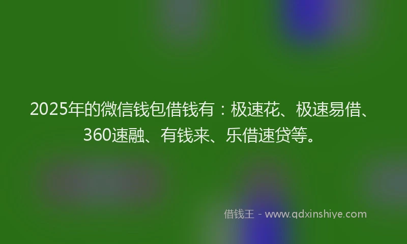 2025年的微信钱包借钱有：极速花、极速易借、360速融、有钱来、乐借速贷等。